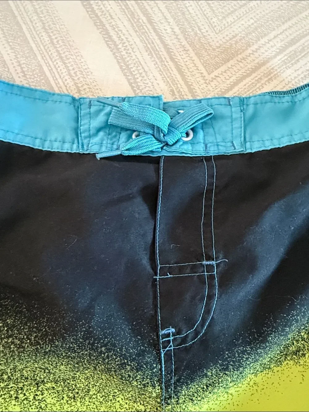 Tony Hawk Boys Black Lime Gradient Board Shorts Blue Stripe Swim Trunks L 14/16